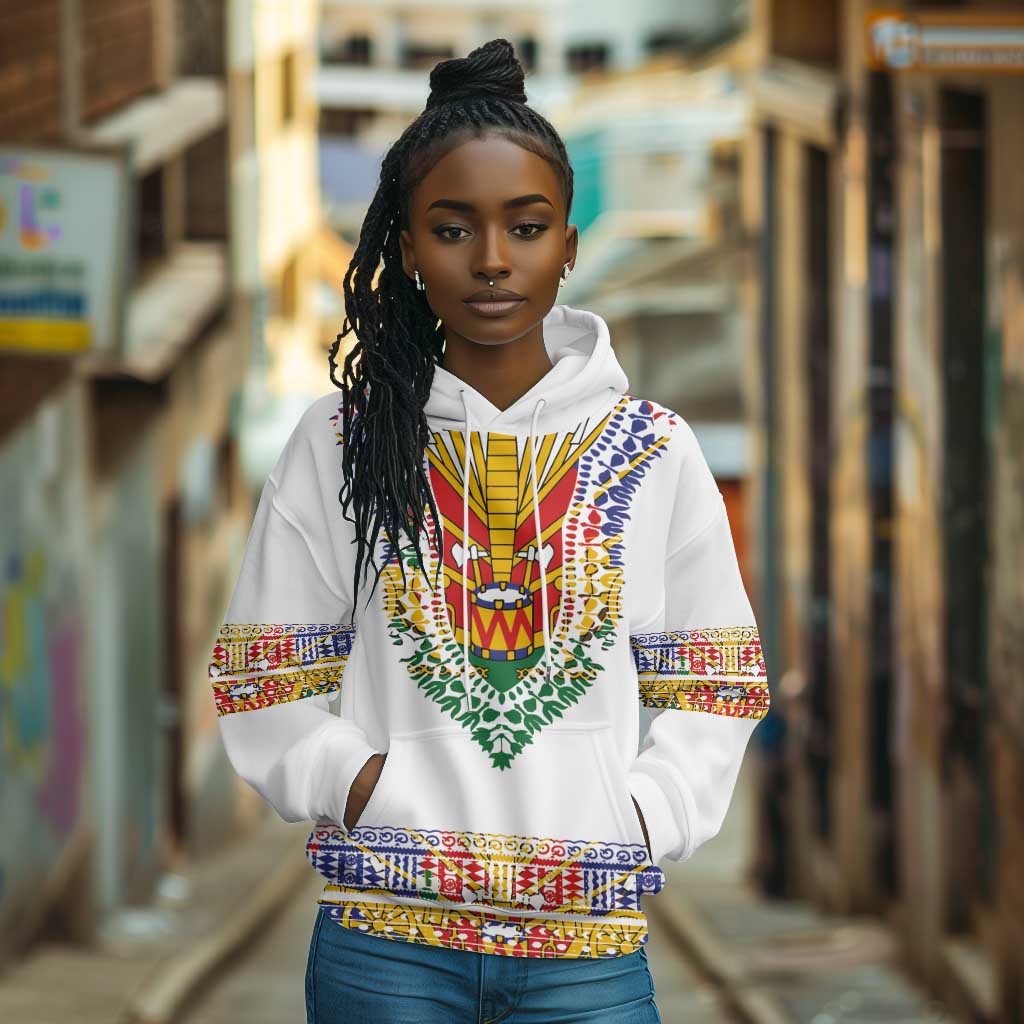 Haiti Flag Hoodie Traditional Dashiki White Color
