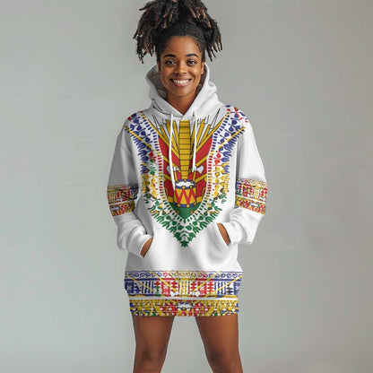 Haiti Flag Hoodie Dress Traditional Dashiki White Color