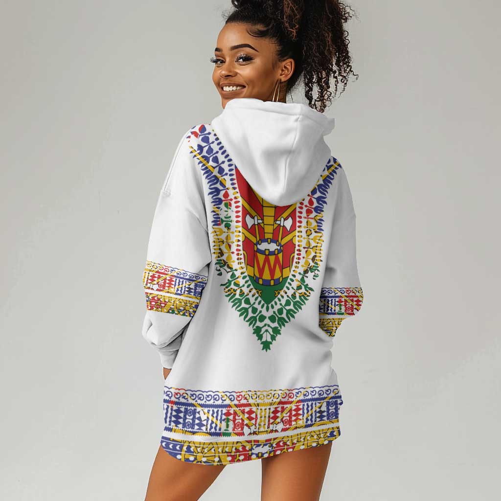 Haiti Flag Hoodie Dress Traditional Dashiki White Color