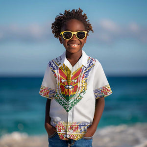 Haiti Flag Kid Hawaiian Shirt Traditional Dashiki White Color