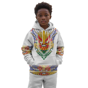 Haiti Flag Kid Hoodie Traditional Dashiki White Color