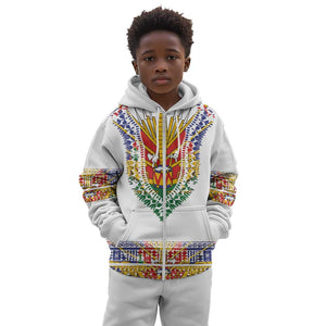 Haiti Flag Kid Hoodie Traditional Dashiki White Color