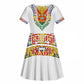 Haiti Flag Kid Short Sleeve Dress Traditional Dashiki White Color