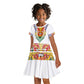 Haiti Flag Kid Short Sleeve Dress Traditional Dashiki White Color