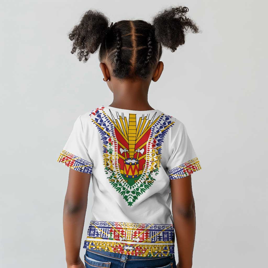 Haiti Flag Kid T shirt Traditional Dashiki White Color