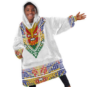Haiti Flag Kid Wearable Blanket Hoodie Traditional Dashiki White Color