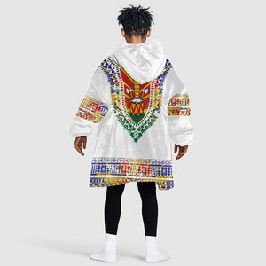 Haiti Flag Kid Wearable Blanket Hoodie Traditional Dashiki White Color