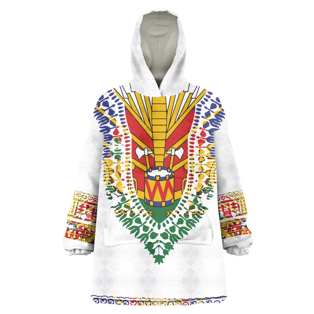 Haiti Flag Kid Wearable Blanket Hoodie Traditional Dashiki White Color