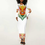 Haiti Flag Long Sleeve Bodycon Dress Traditional Dashiki White Color LT03