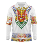 Haiti Flag Long Sleeve Polo Shirt Traditional Dashiki White Color