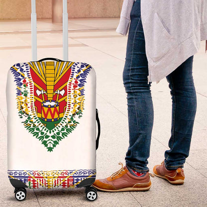 Haiti Flag Luggage Cover Traditional Dashiki White Color