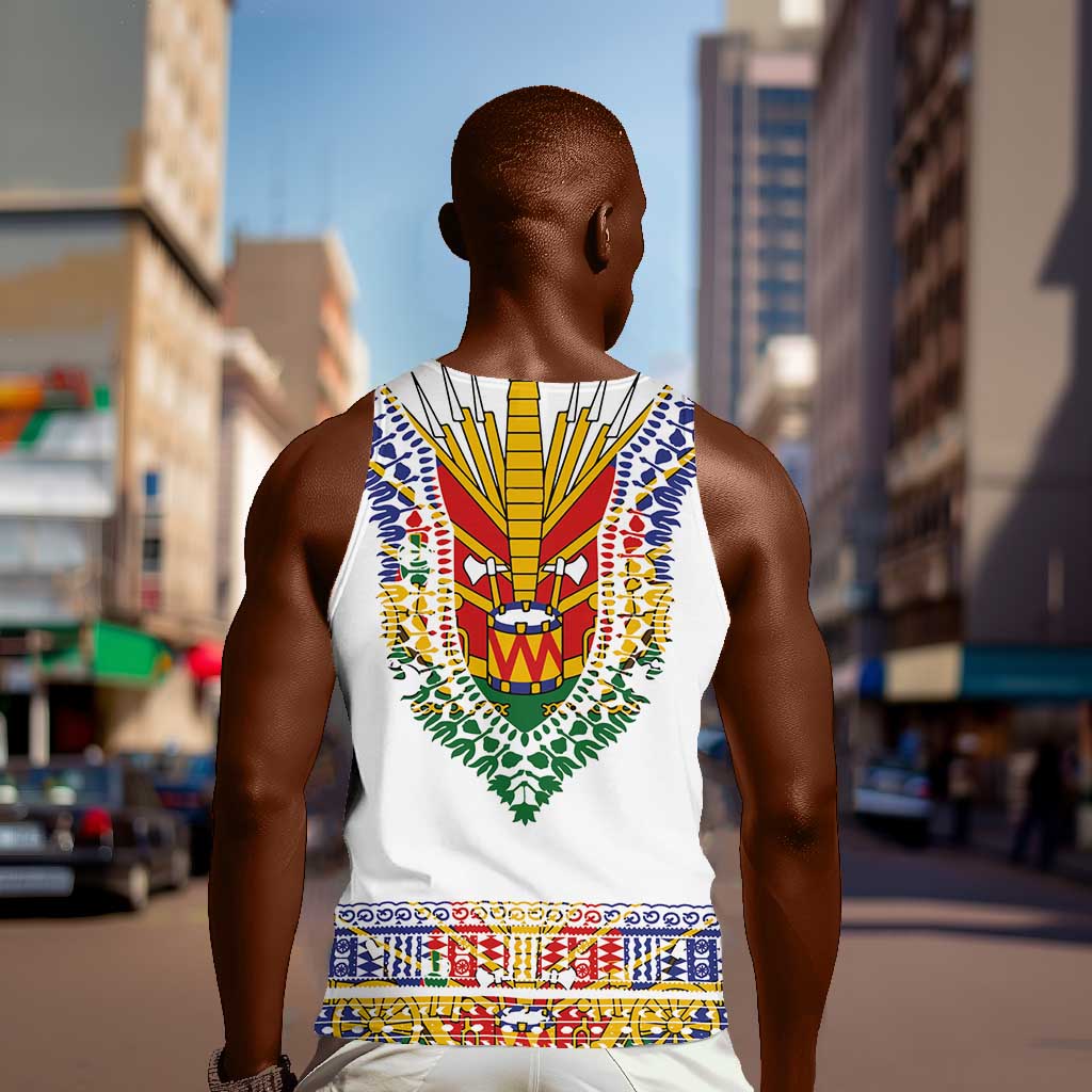 Haiti Flag Men Tank Top Traditional Dashiki White Color