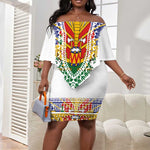 Haiti Flag Off Shoulder Short Dress Traditional Dashiki White Color