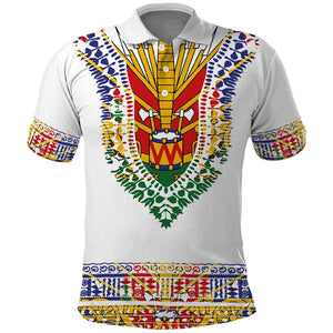 Haiti Flag Polo Shirt Traditional Dashiki White Color