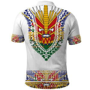Haiti Flag Polo Shirt Traditional Dashiki White Color