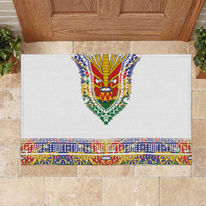 Haiti Flag Rubber Doormat Traditional Dashiki White Color