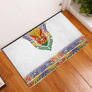 Haiti Flag Rubber Doormat Traditional Dashiki White Color