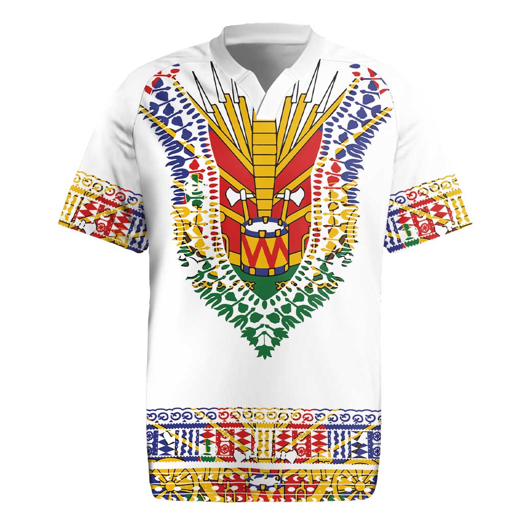 Haiti Flag Rugby Jersey Traditional Dashiki White Color