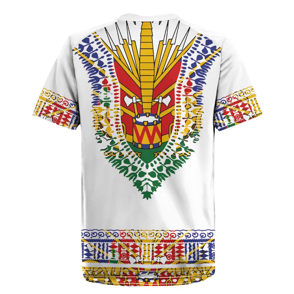 Haiti Flag Rugby Jersey Traditional Dashiki White Color