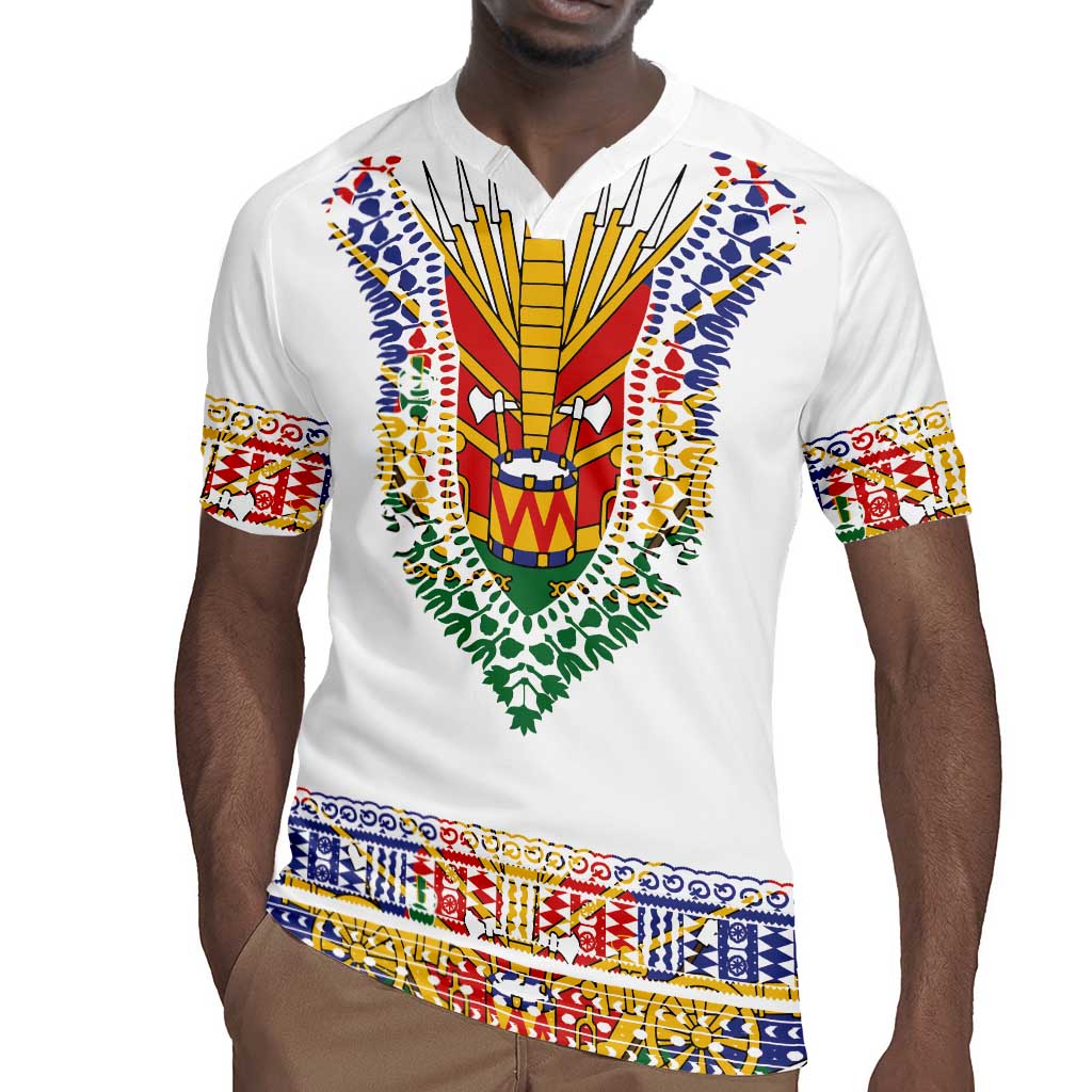 Haiti Flag Rugby Jersey Traditional Dashiki White Color
