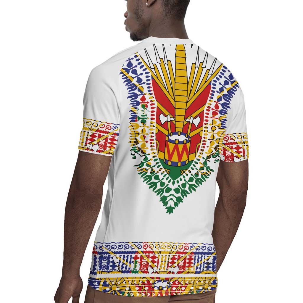 Haiti Flag Rugby Jersey Traditional Dashiki White Color