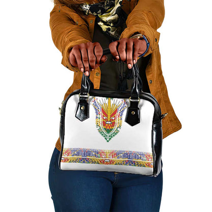Haiti Flag Shoulder Handbag Traditional Dashiki White Color