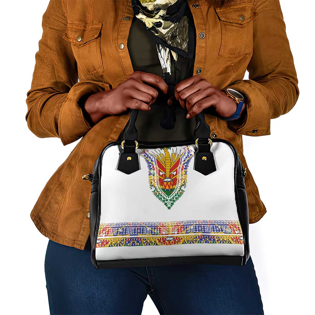 Haiti Flag Shoulder Handbag Traditional Dashiki White Color