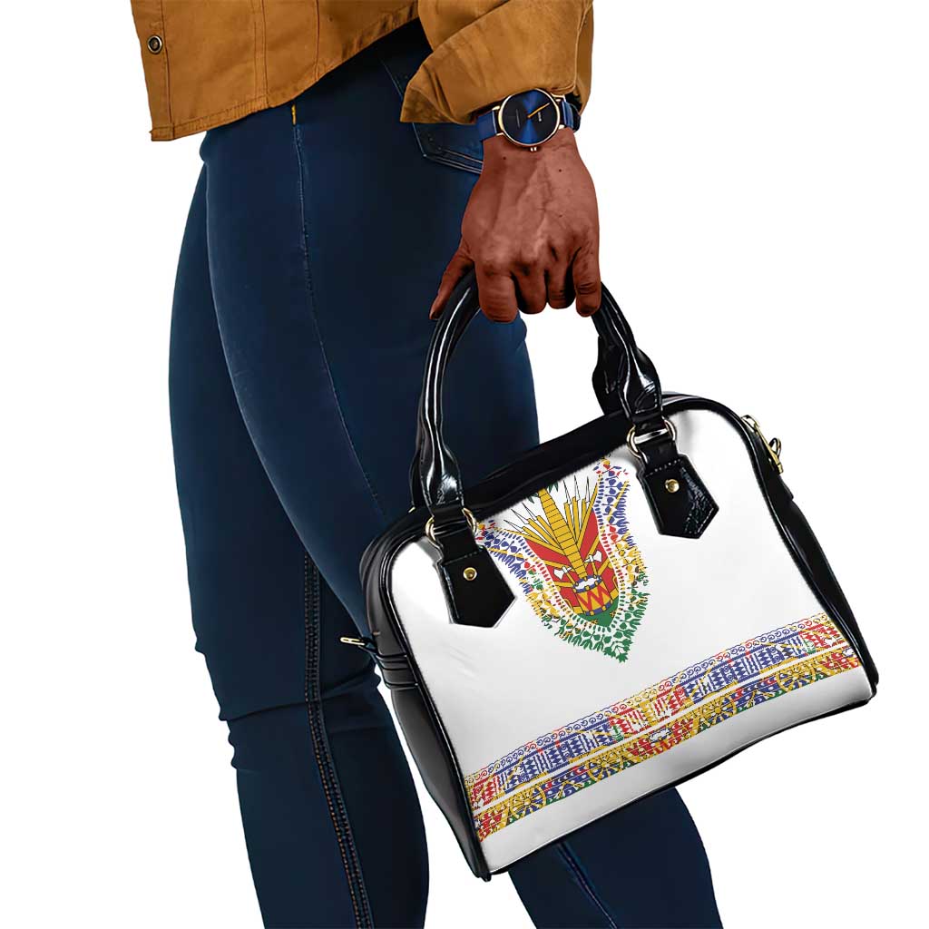 Haiti Flag Shoulder Handbag Traditional Dashiki White Color