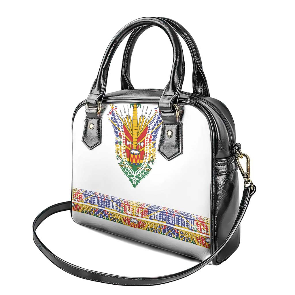Haiti Flag Shoulder Handbag Traditional Dashiki White Color