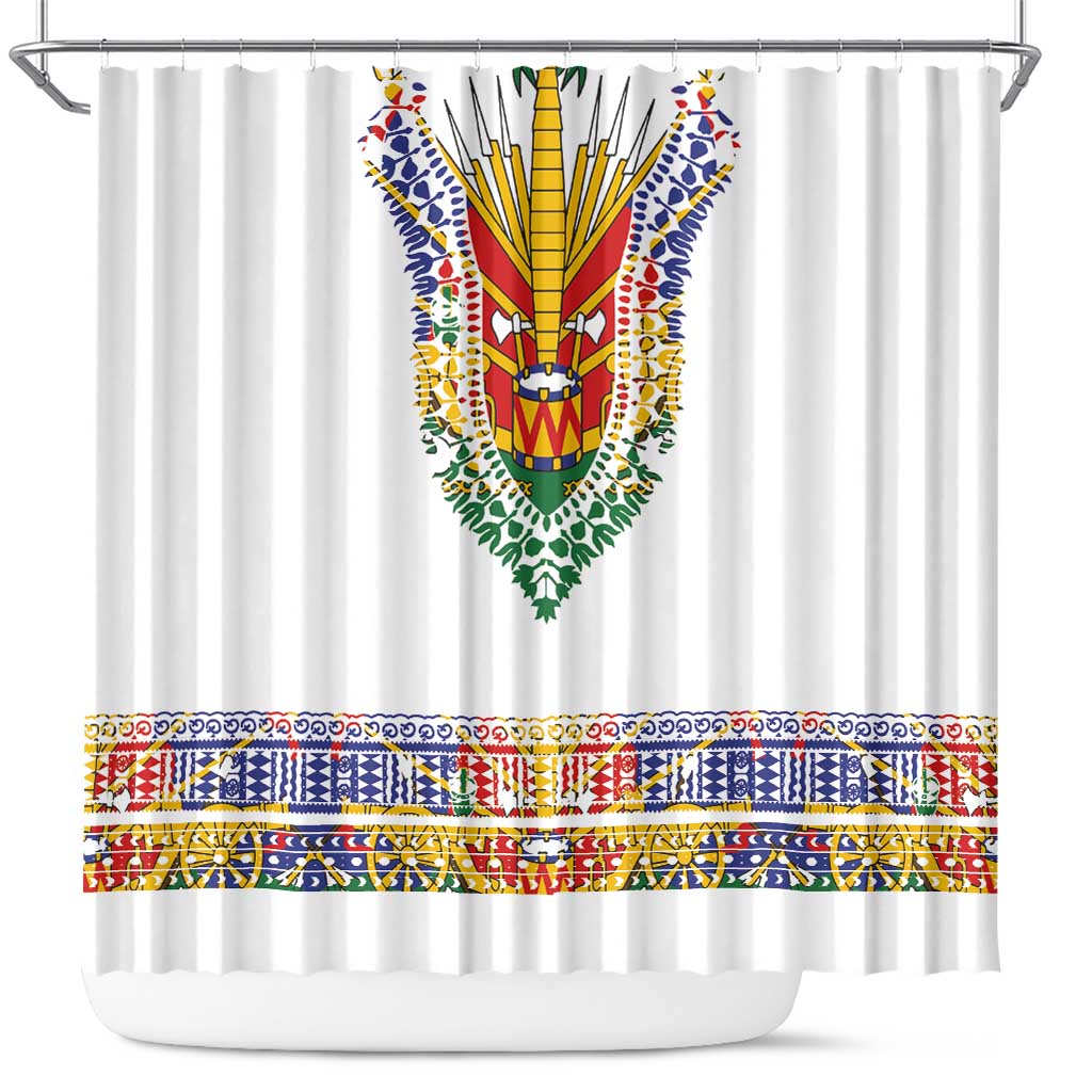 Haiti Flag Shower Curtain Traditional Dashiki White Color