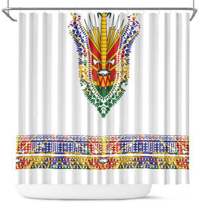 Haiti Flag Shower Curtain Traditional Dashiki White Color