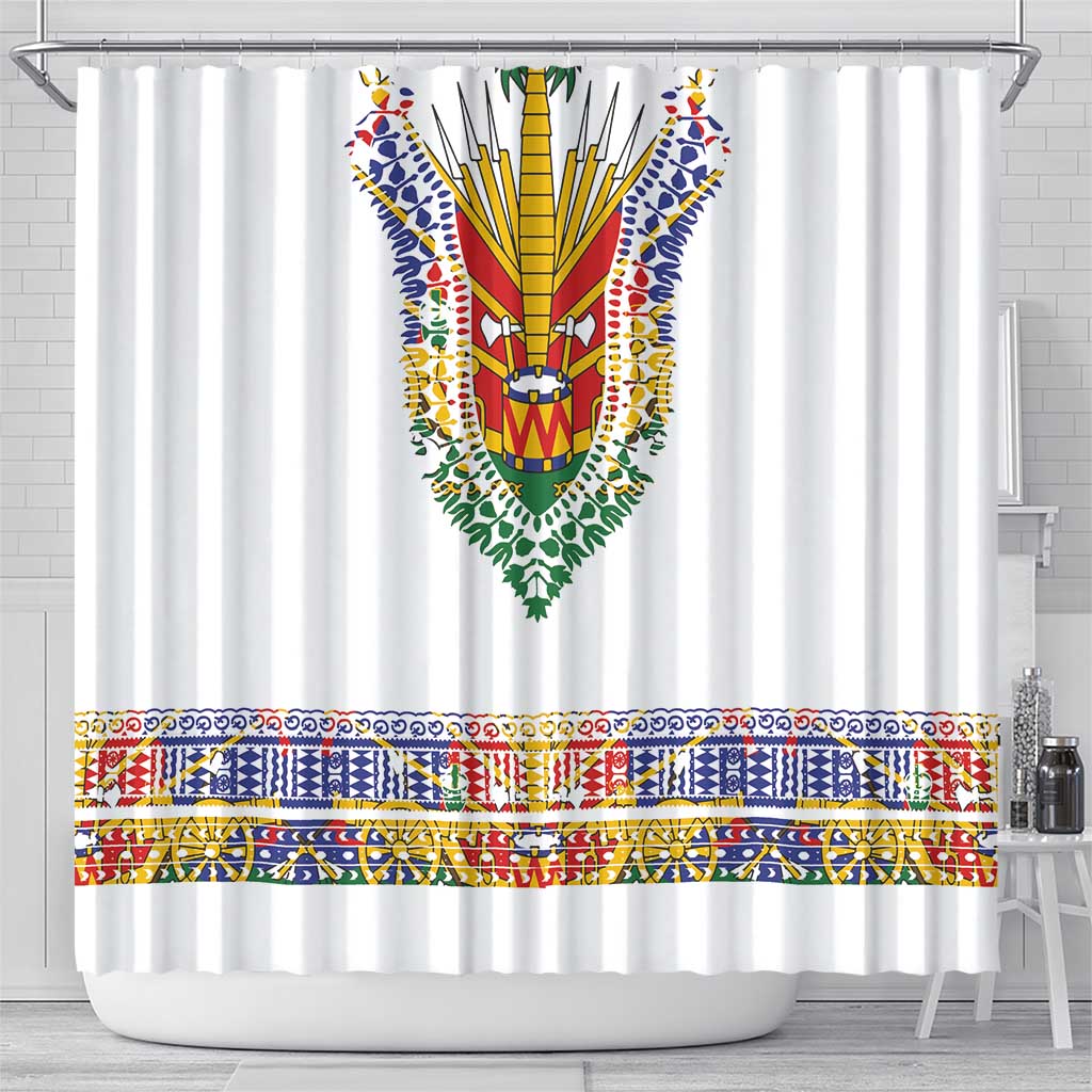 Haiti Flag Shower Curtain Traditional Dashiki White Color
