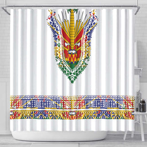 Haiti Flag Shower Curtain Traditional Dashiki White Color