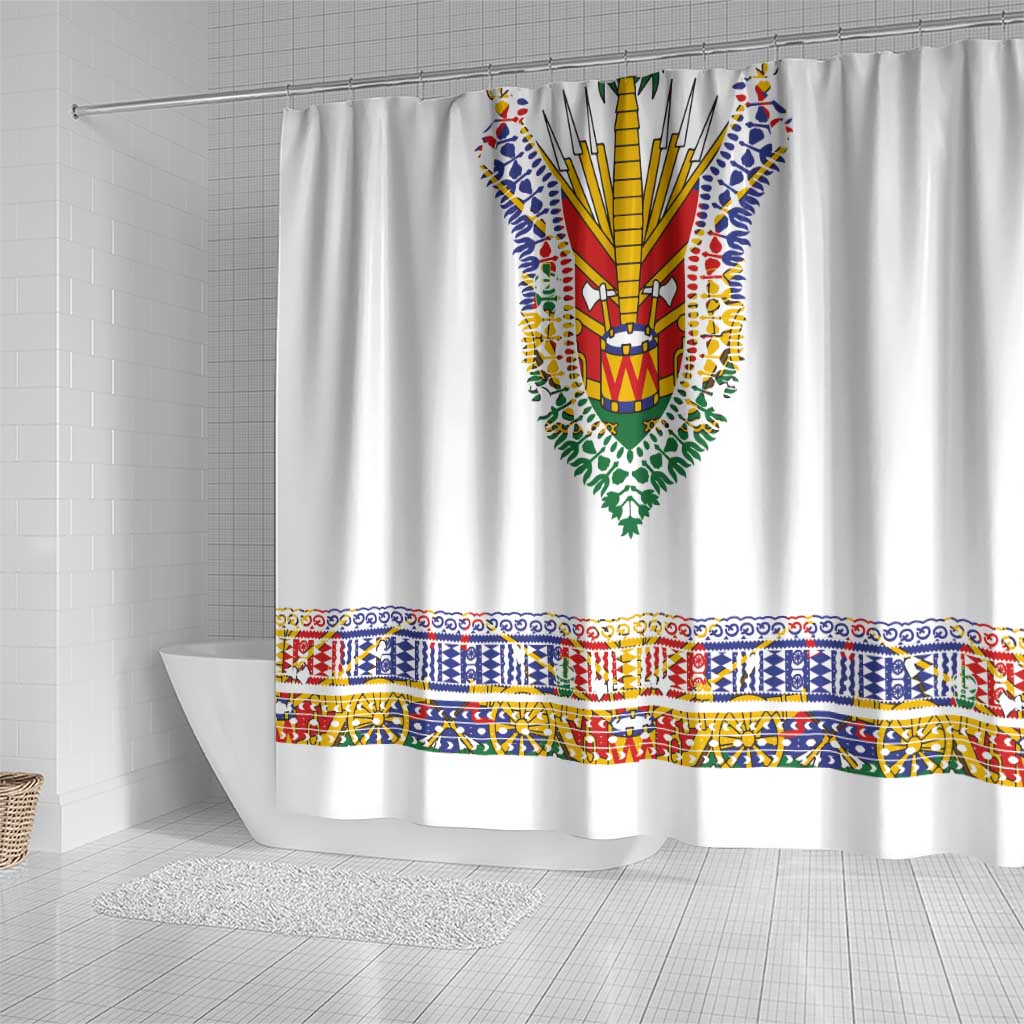 Haiti Flag Shower Curtain Traditional Dashiki White Color