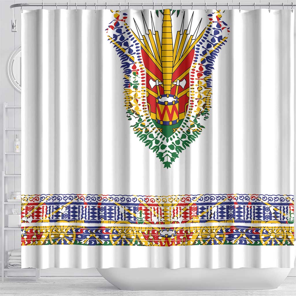 Haiti Flag Shower Curtain Traditional Dashiki White Color