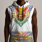 Haiti Flag Sleeveless Hoodie Traditional Dashiki White Color - African Pride