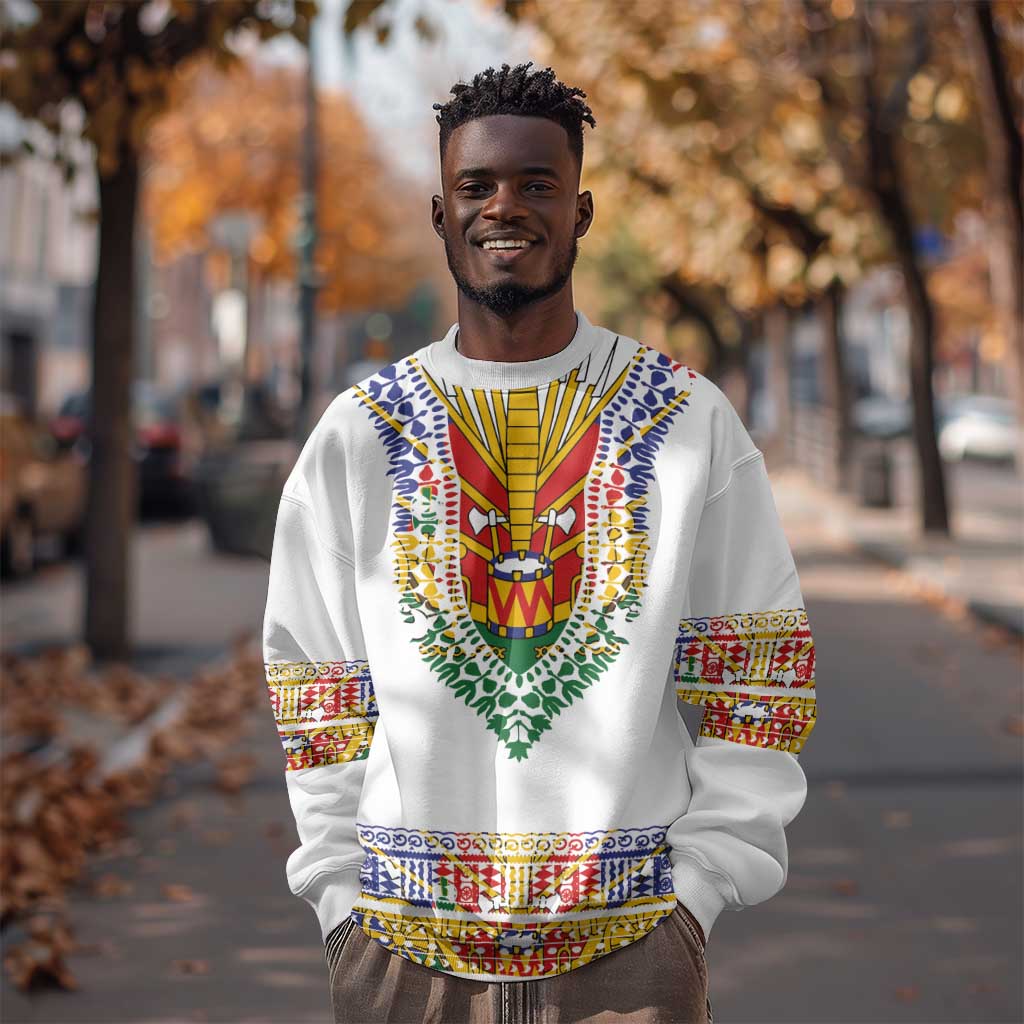 Haiti Flag Sweatshirt Traditional Dashiki White Color