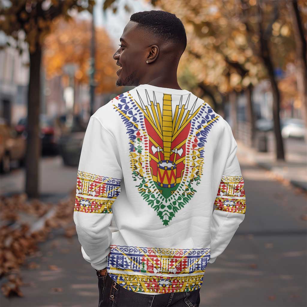 Haiti Flag Sweatshirt Traditional Dashiki White Color