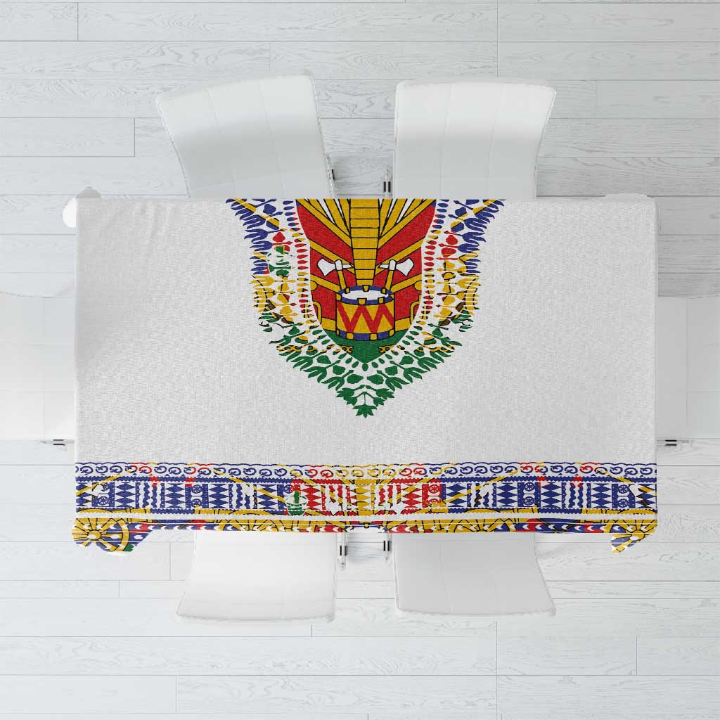 Haiti Flag Tablecloth Traditional Dashiki White Color