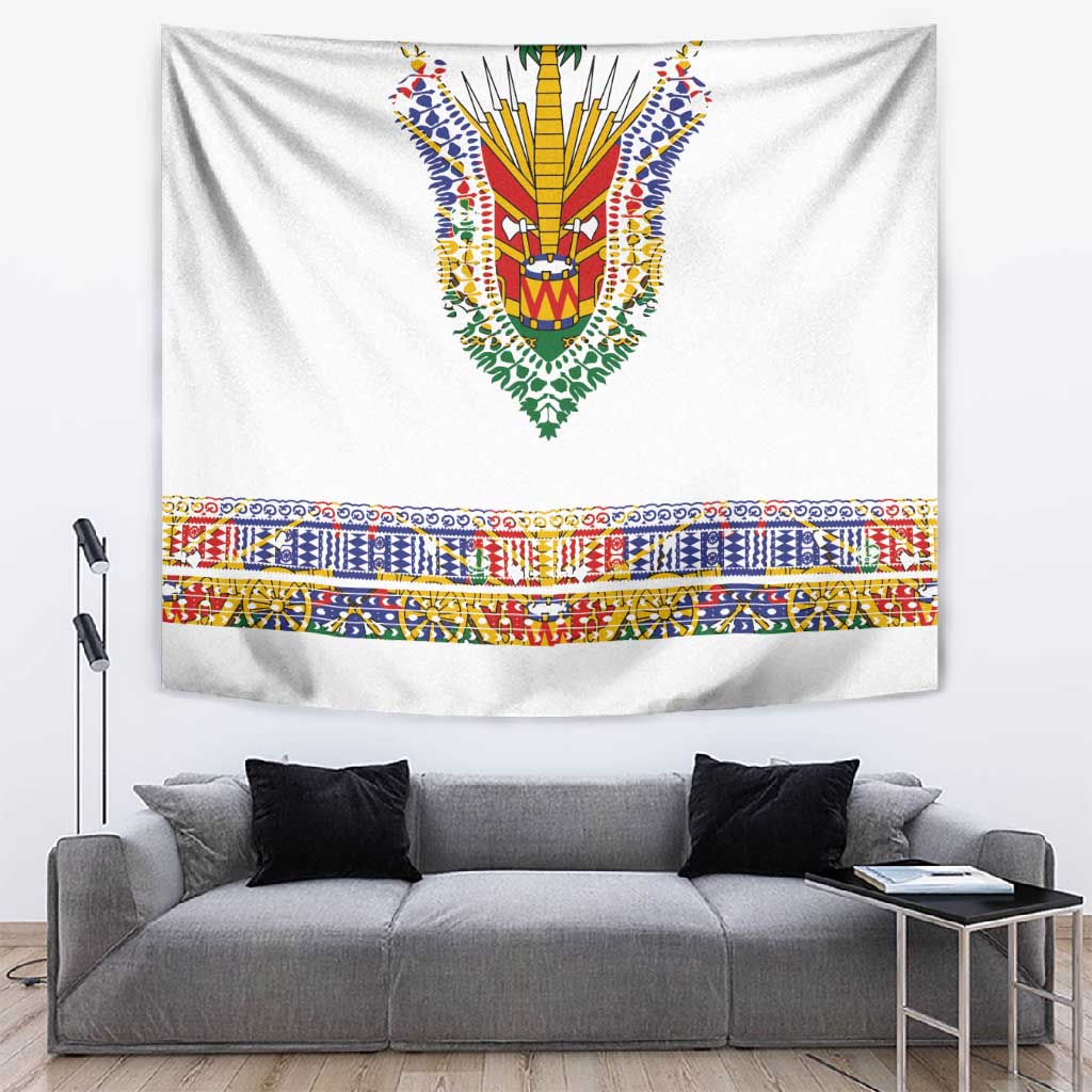 Haiti Flag Tapestry Traditional Dashiki White Color