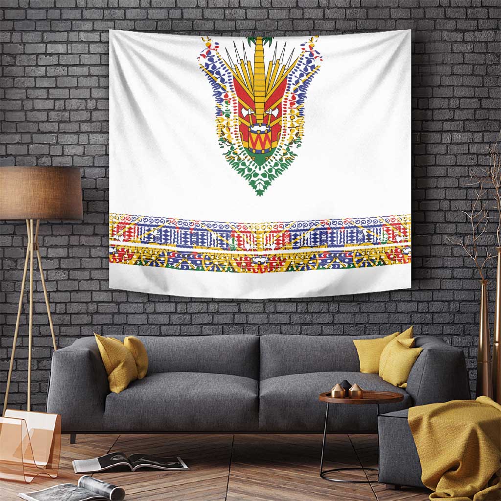 Haiti Flag Tapestry Traditional Dashiki White Color