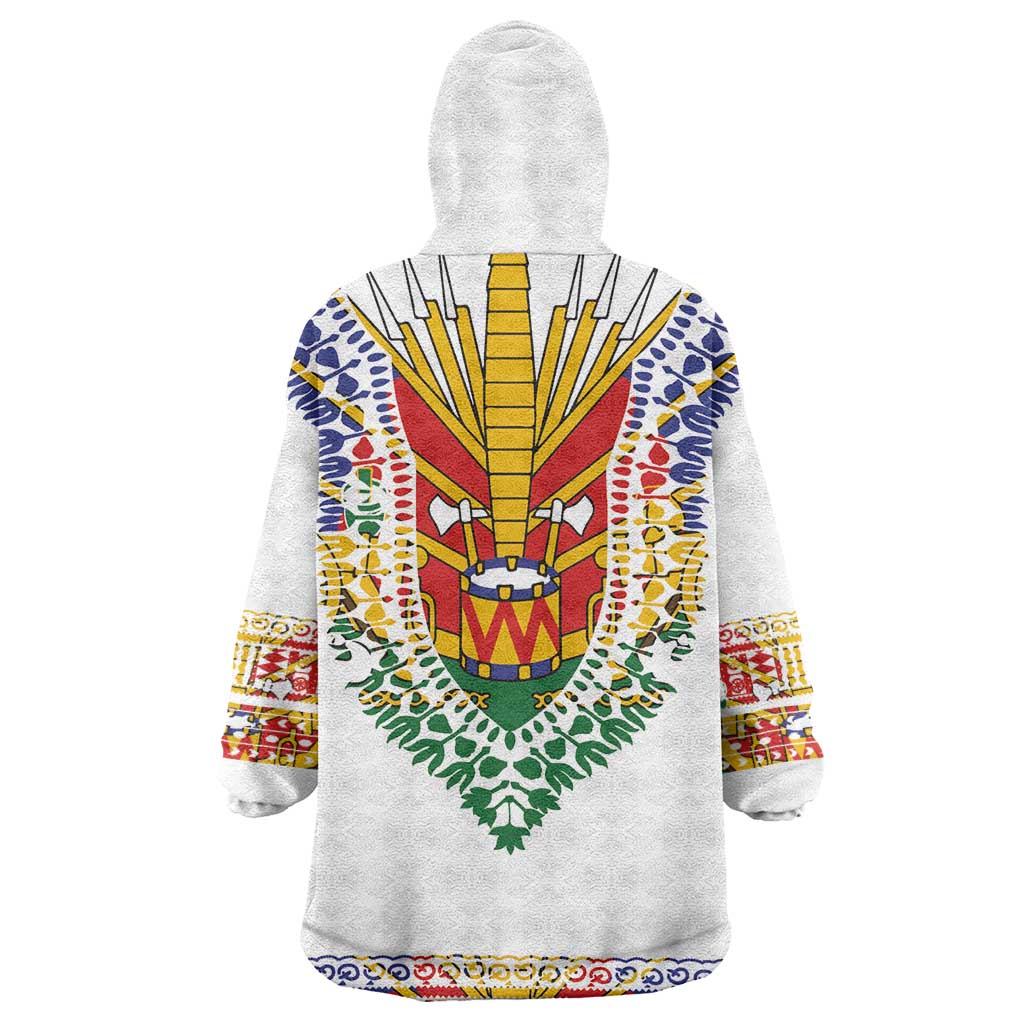 Haiti Flag Wearable Blanket Hoodie Traditional Dashiki White Color