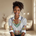 Haiti Flag Women Casual Shirt Traditional Dashiki White Color