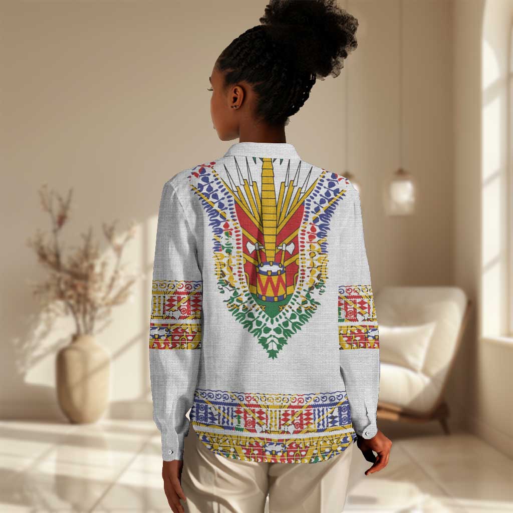 Haiti Flag Women Casual Shirt Traditional Dashiki White Color