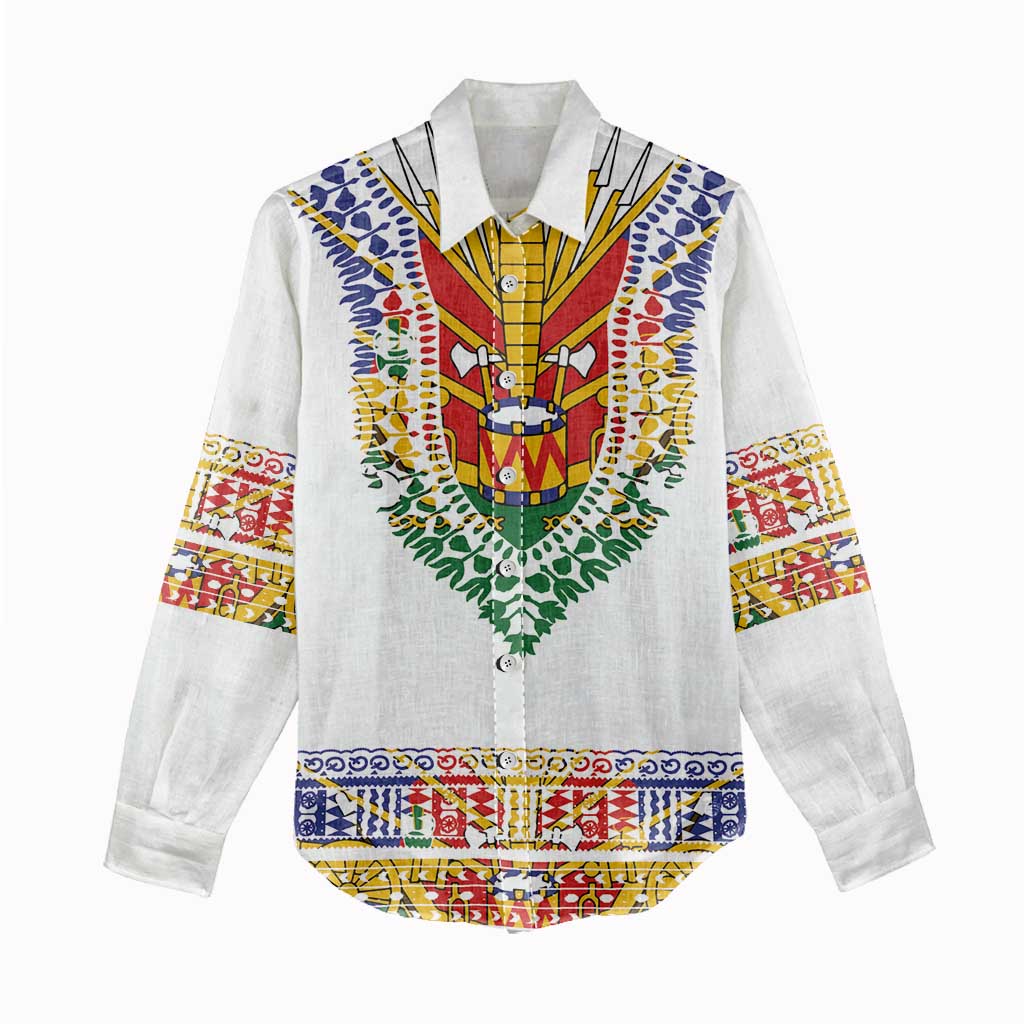 Haiti Flag Women Casual Shirt Traditional Dashiki White Color