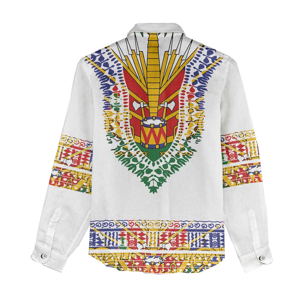 Haiti Flag Women Casual Shirt Traditional Dashiki White Color