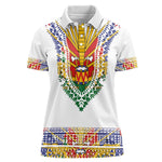 Haiti Flag Women Polo Shirt Traditional Dashiki White Color