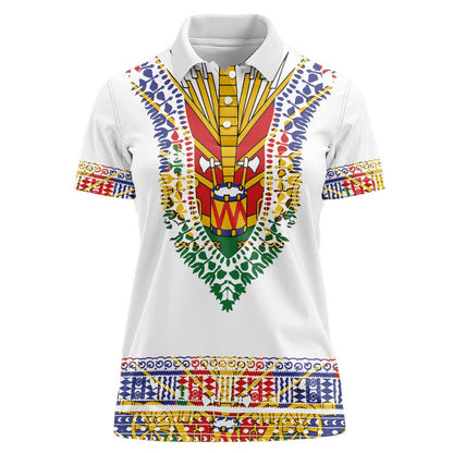 Haiti Flag Women Polo Shirt Traditional Dashiki White Color