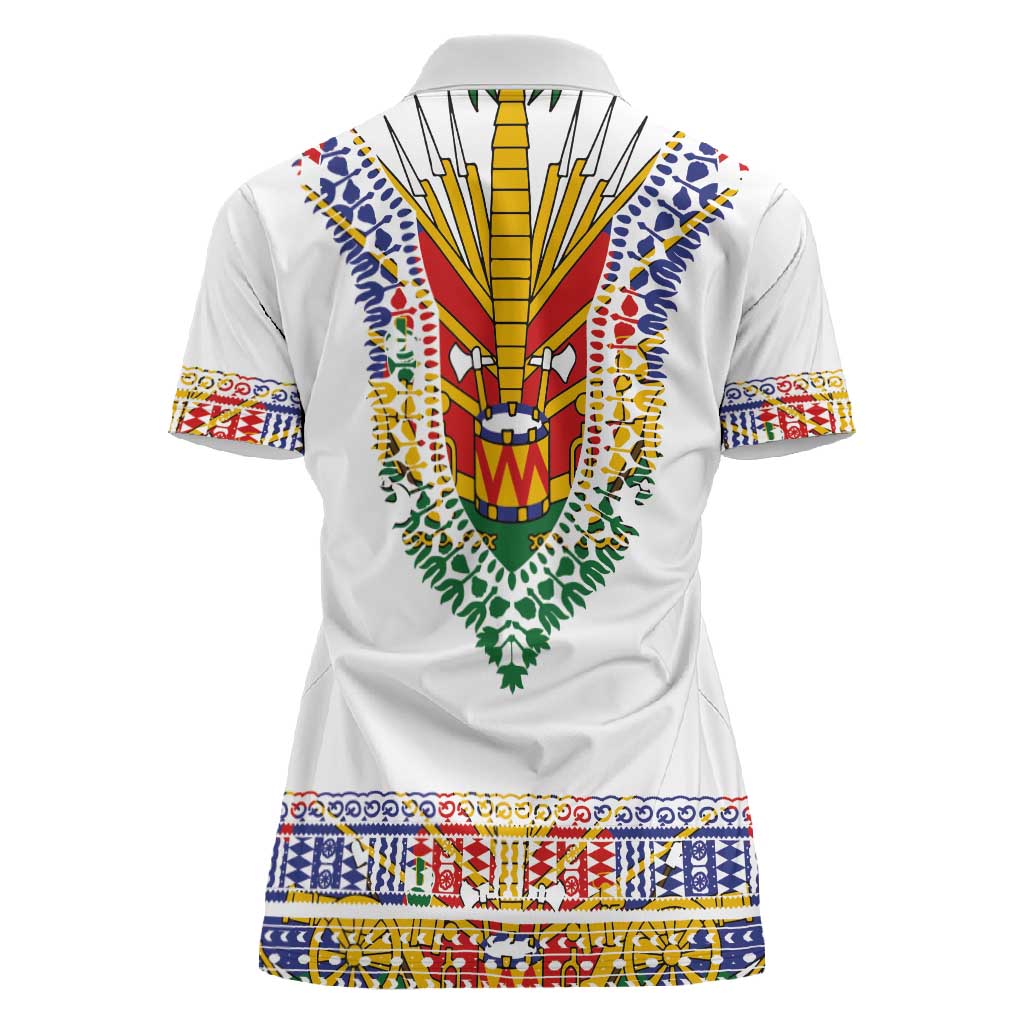 Haiti Flag Women Polo Shirt Traditional Dashiki White Color