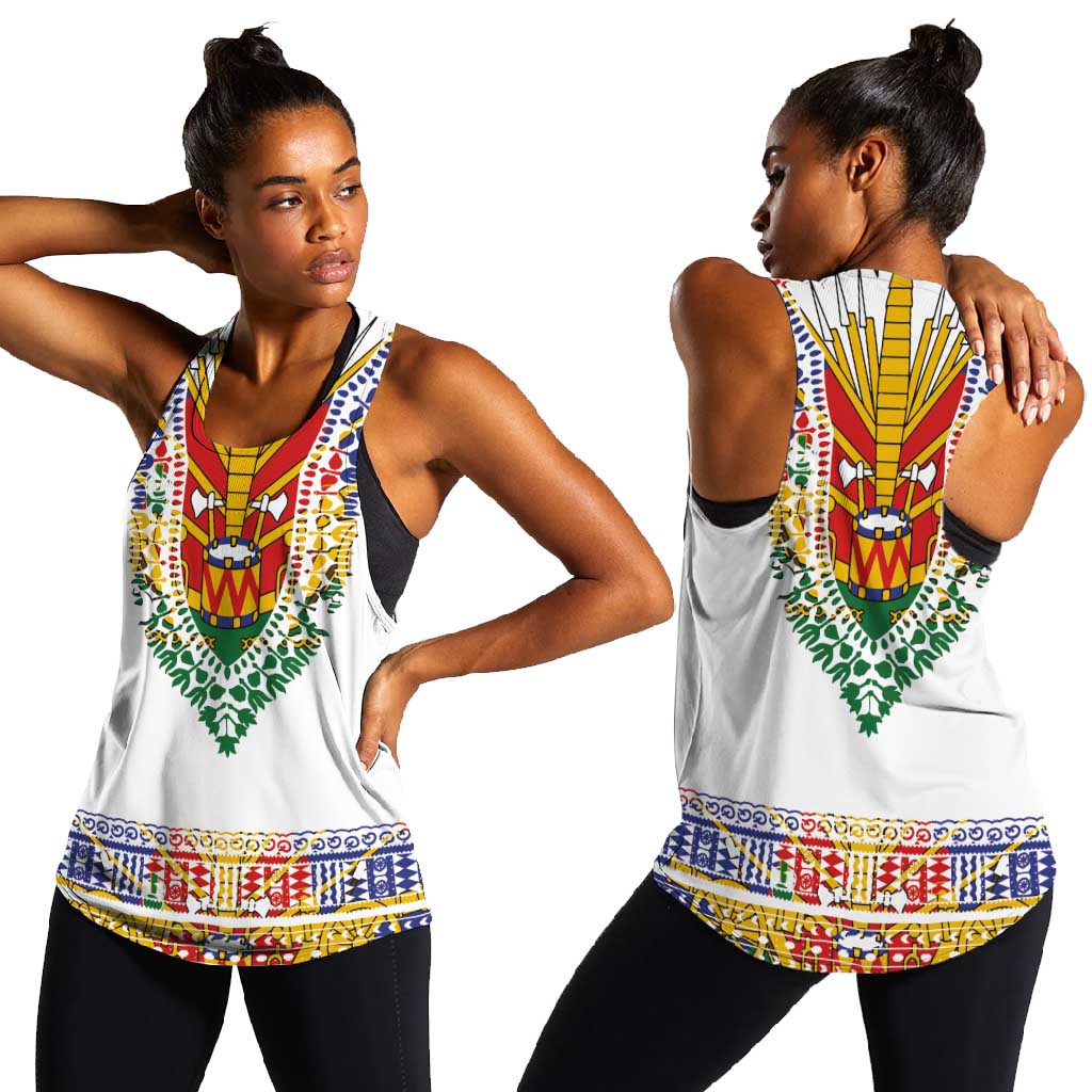 Haiti Flag Women Racerback Tank Traditional Dashiki White Color